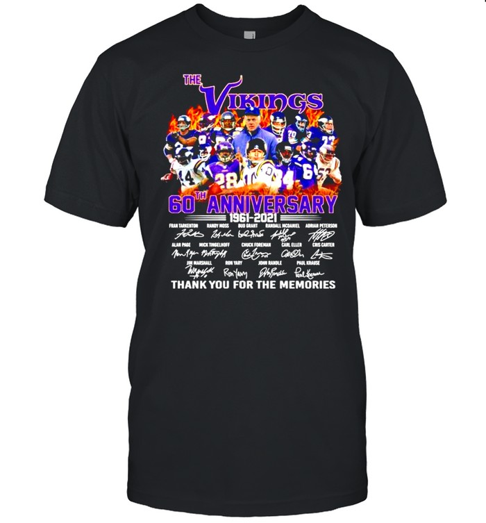 The Vikings 60th Anniversary 1961-2021 signature thank you for the memories shirt