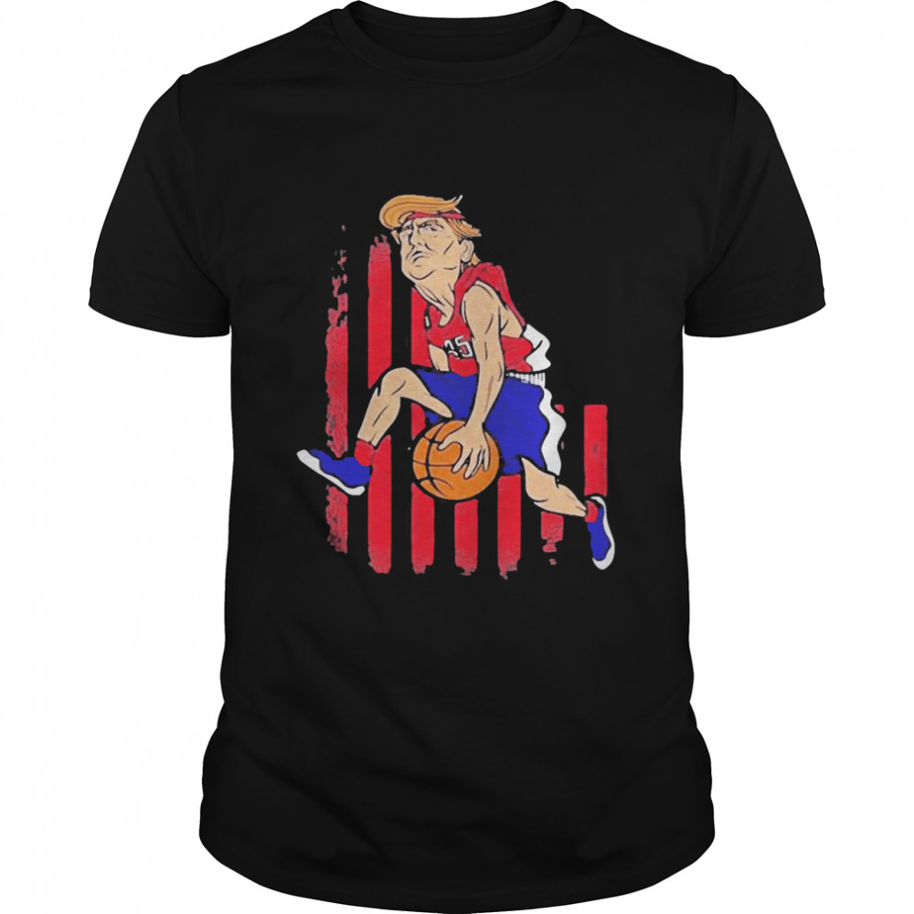 Donald Trump playing basketball American flag shirt