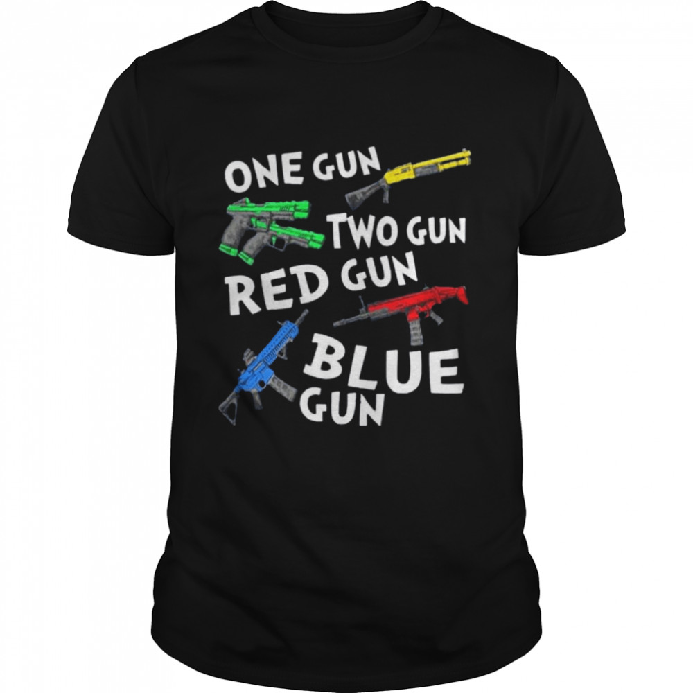 One gun two gun red gun blue gun shirt