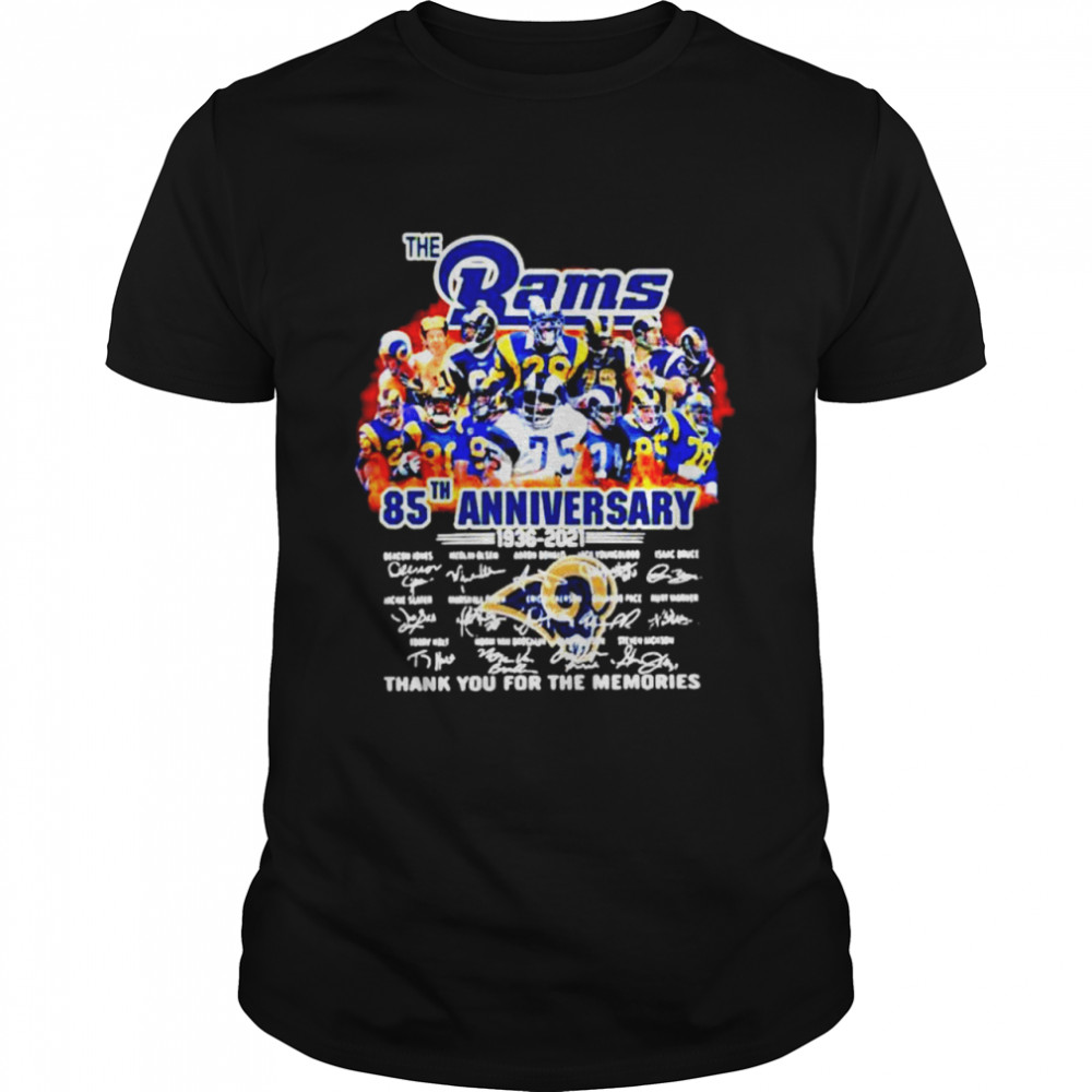 New update The Los Angeles Rams 85th anniversary 1936-2021 thank you for the memories signatures shirt