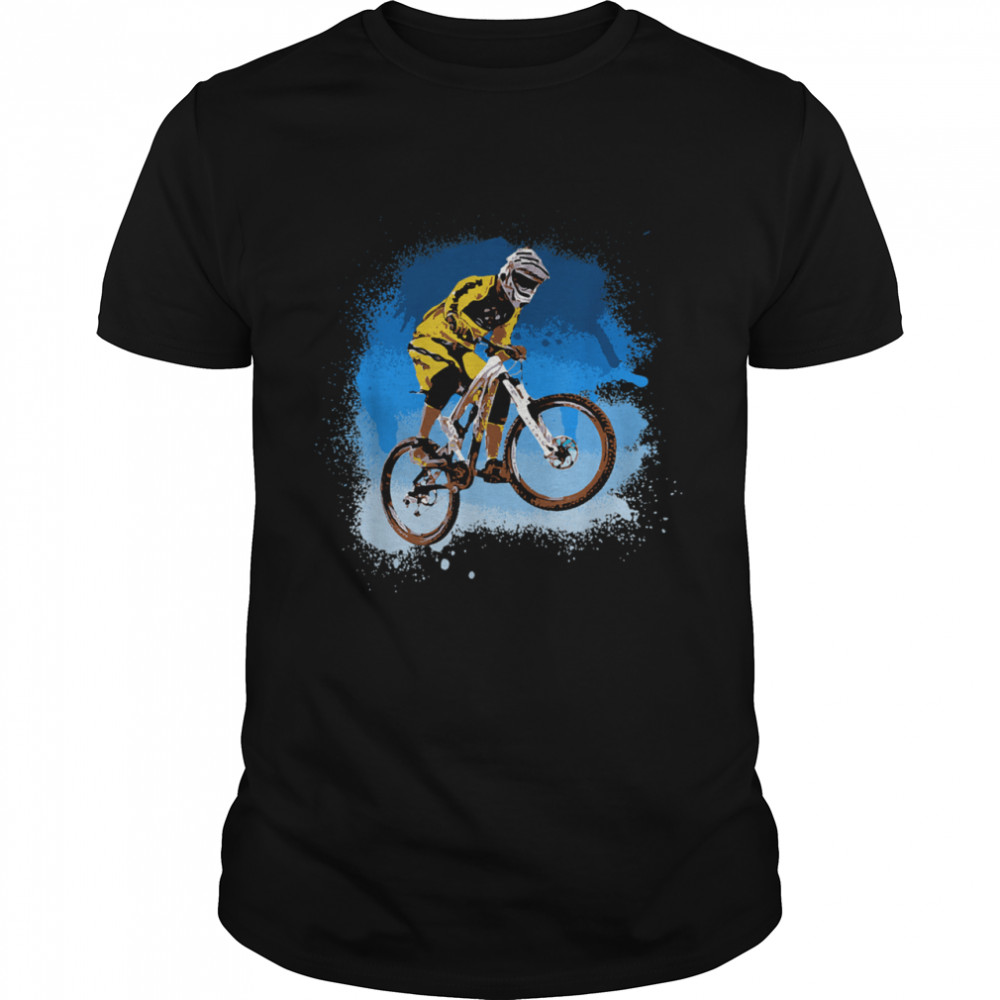 Cool mountain biker MTB dirt bike blue graffiti shirt