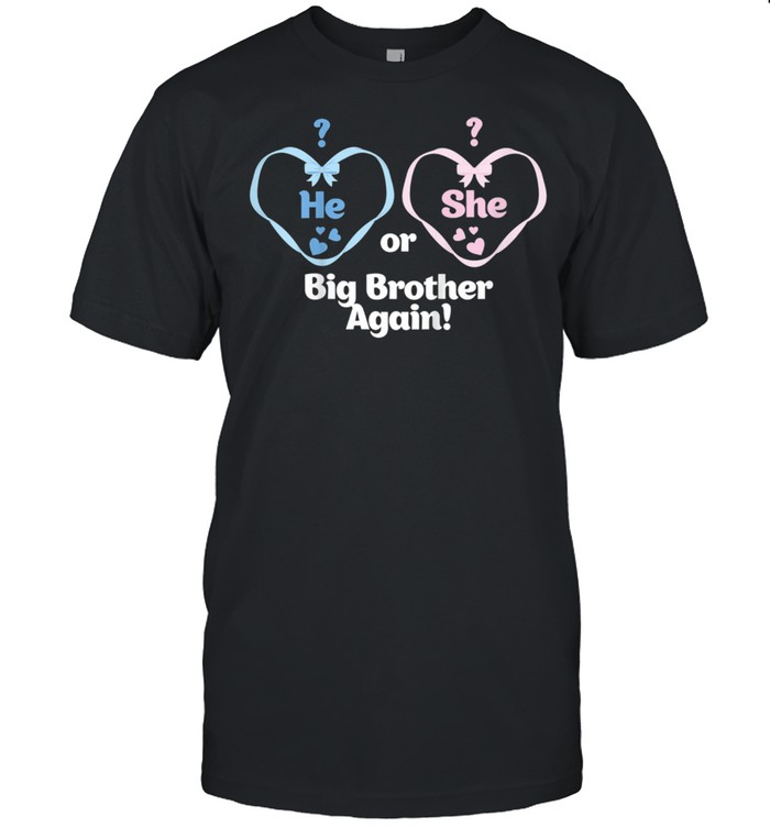 Kids Gender Reveal Party He or She Big Brother Again Shirt