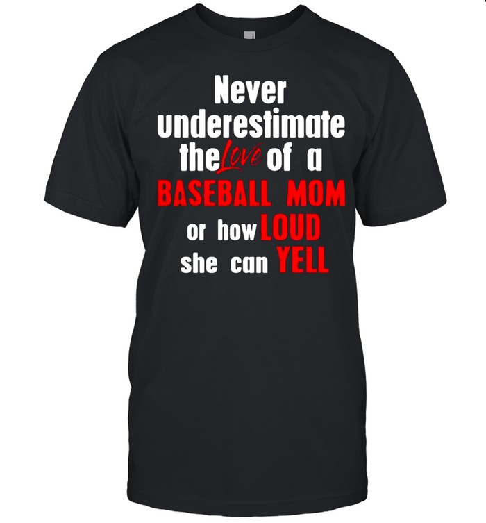 Never Underestimate The Love Of A Baseball Mom Or How Loud She Can Yell Shirt