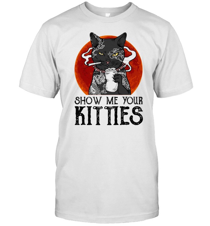 Black cat smoking show me your kitties shirt