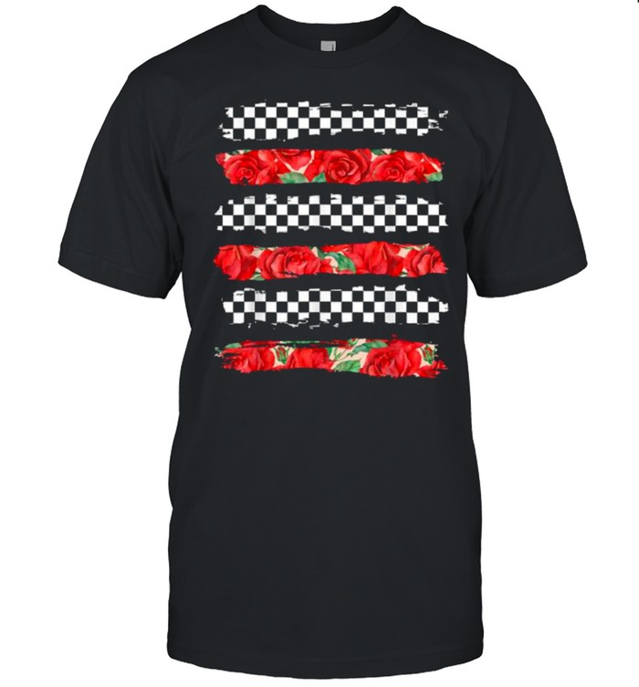 Checkerboard Rose Checkered Stripes T-Shirt