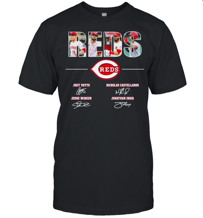 The Reds Joey Votto Nicholas Castellanos signatures thanks shirt