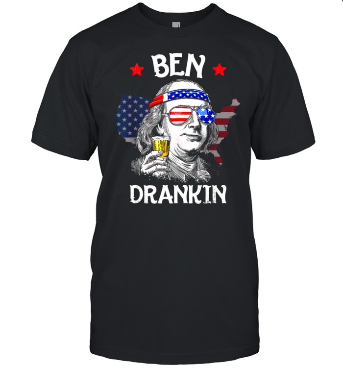 Ben Drankin 4th of July Benjamin Franklin USA Flag Map Shirt