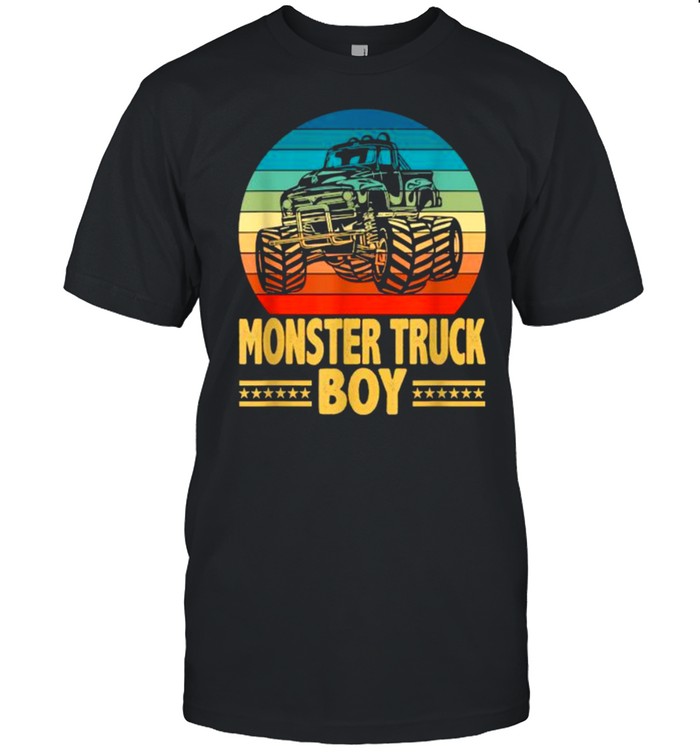 Monster Truck Boy Engines Vintage SUnset T-Shirt
