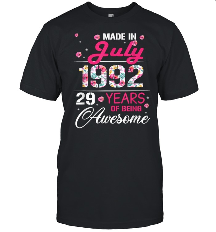 Made In July 1992 29 Years Of Being Awesome Flower  Classic Men's T-shirt