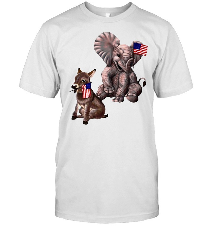 Elephant And Donkey Holding American Flags Bipartisan T-shirt Classic Men's T-shirt