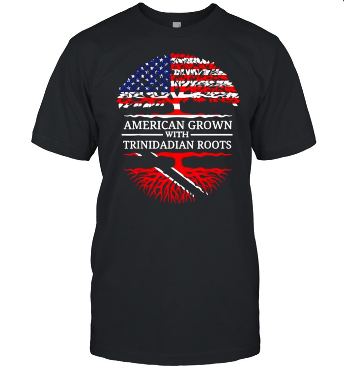 American Grown With Trinidadian Roots USA Flag Tree Tobago T-Shirt