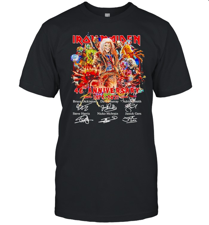Iron Maiden 46th Anniversary 1975 2021 member signatures shirt