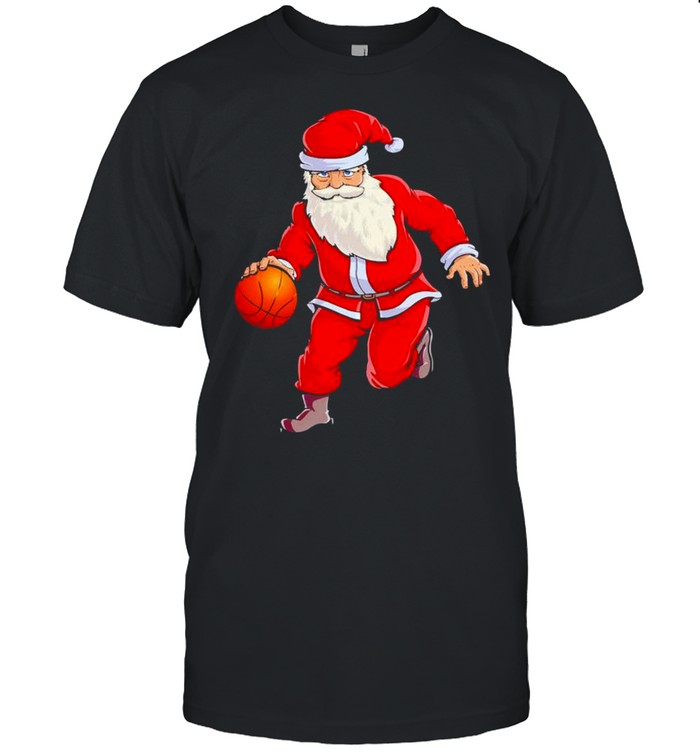 Santa dribbling a basketball Christmas shirt