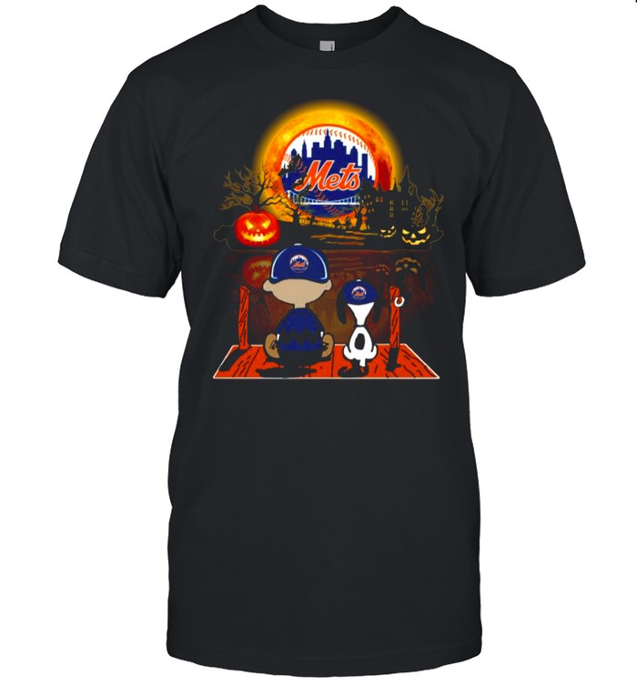 Snoopy and Charlie Brown Pumpkin New York Mets Halloween Moon shirt Classic Men's T-shirt