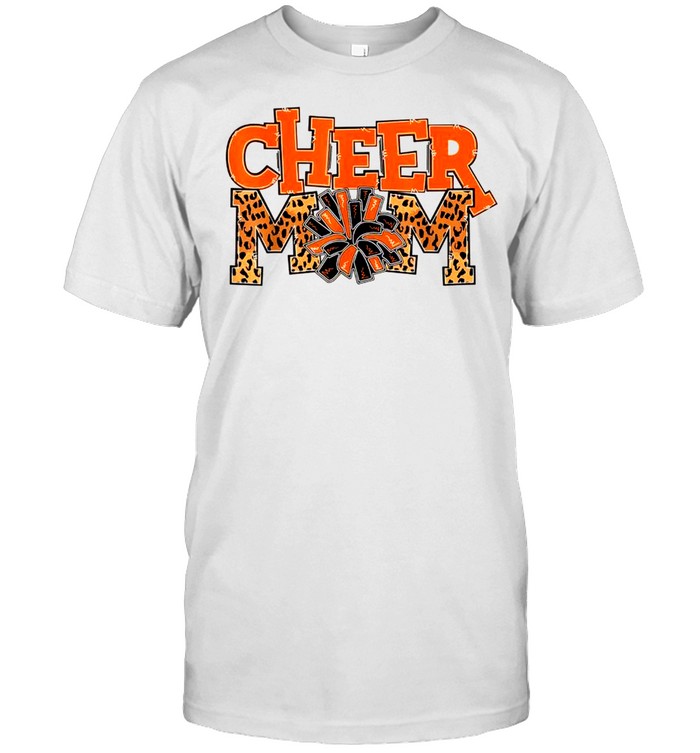 Cheer Mom Leopard with Orange and Black Pom Poms shirt