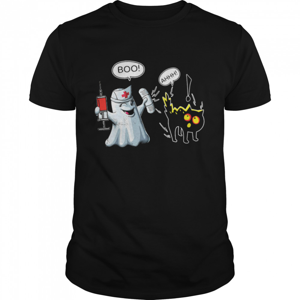 Ghost Nurse Boo Vaccinated Black Cat Ahh shirt Classic Men's T-shirt