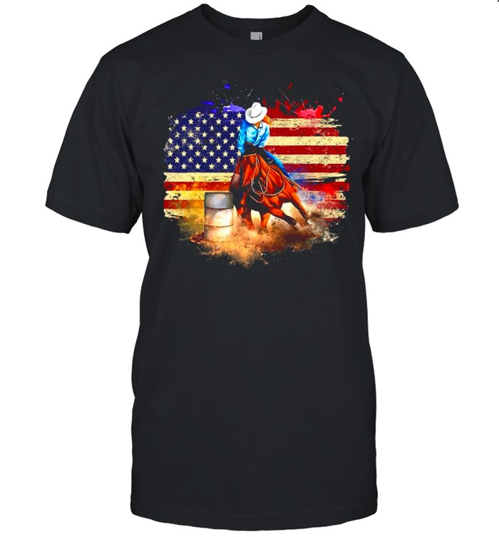 American Rodeo Barrel Racing Cowgirl Usa Flag Souvenir Horse T-shirt
