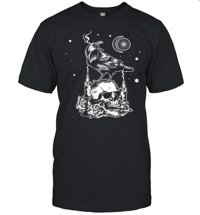 Black Crow Raven Skull Tarot Card Occult Aesthetic Gothic T-shirt