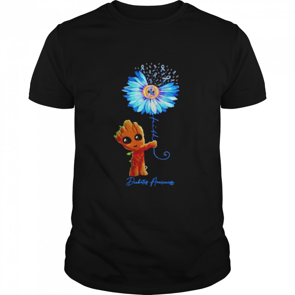 Baby Groot Sunflower faith diabetes awareness shirt