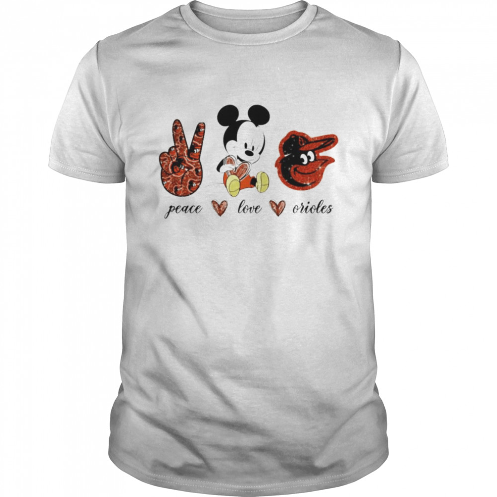 Mickey mouse peace love Baltimore Orioles shirt