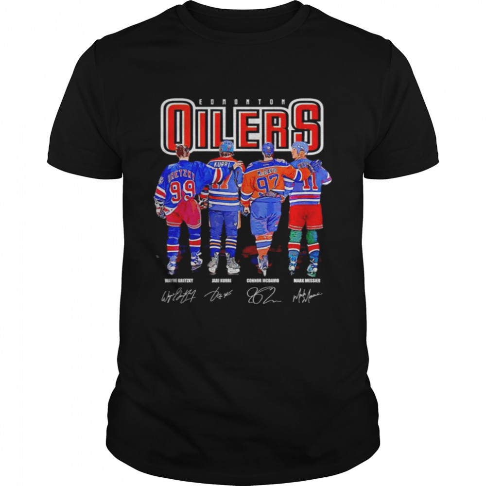 Edmonton Oilers Wayne Gretzky Kari Kurri Connor McDavid Mark Messier signatures shirt