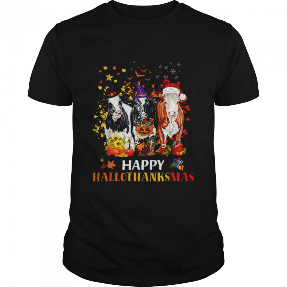 Cow Santa Happy hallothanksmas shirt