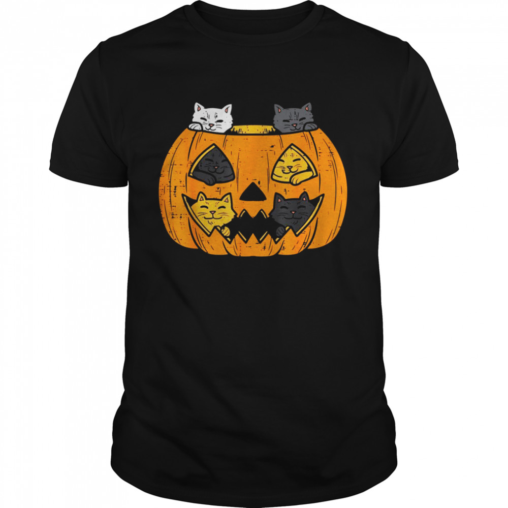 Pumpkin Jack O Lantern Cats Kitten Cute Halloween Girl Shirt