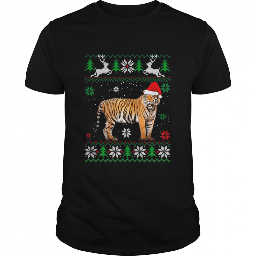 Ugly Christmas Tiger Santa Hat Animals Shirt