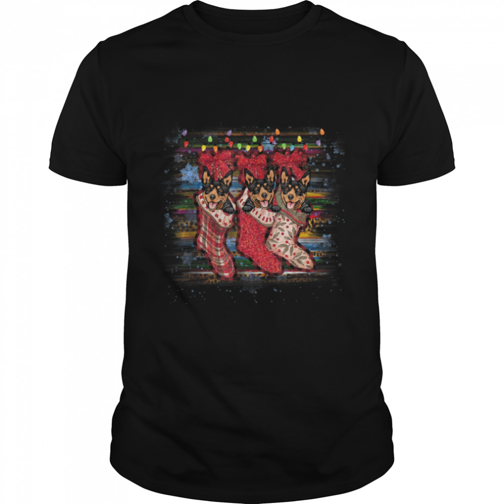 Australian Kelpie in Socks Dog Christmas T-Shirt B09JS914G2