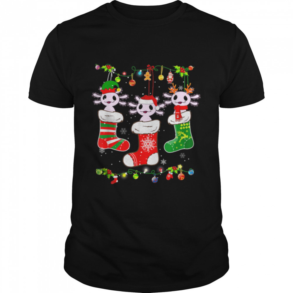 Axolotl Socks Christmas Light Funny Family Pajamas Xmas T-Shirt B09JS4S2YZ