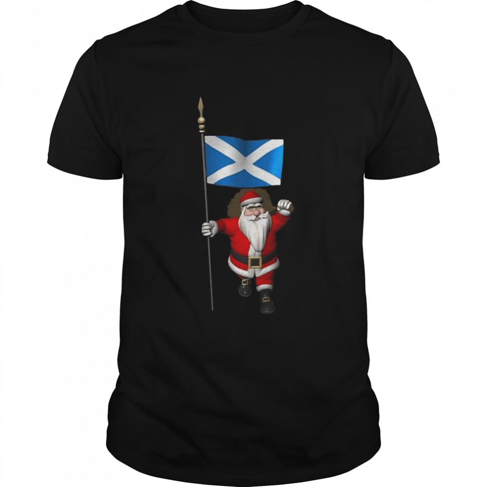 Santa Claus With Flag Of Scotland Christmas Sweater T-shirt