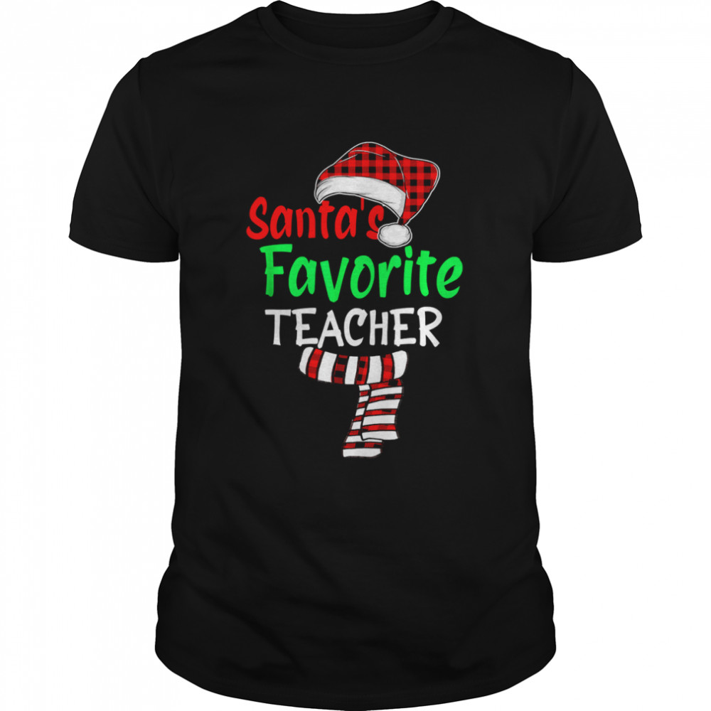 Santa’s Favorite Teacher Christmas Santa Red Plaid Shirt