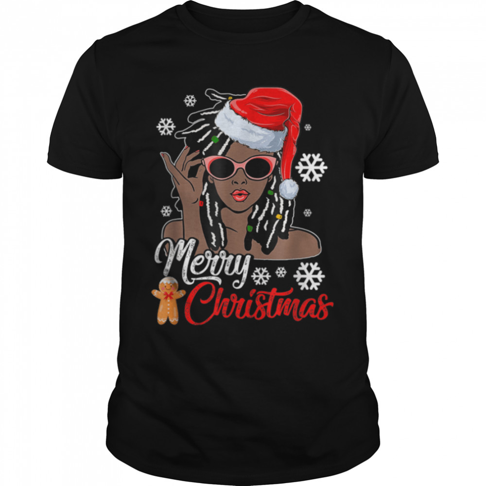 Christmas Santa Hat Shirt Black African Girl American Xmas T-Shirt B09JSCLHRC