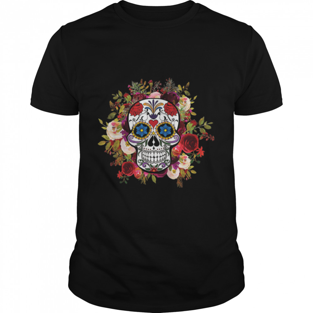 Dia De Los Muertos Floral Sugar Skull For Men Women Girl T-Shirt B09JP18WQW