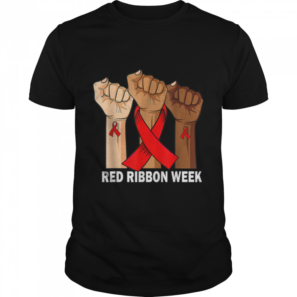 Hand In October We Wear Red Ribbon Week Awareness 2021 T-Shirt B09JYPGGCG