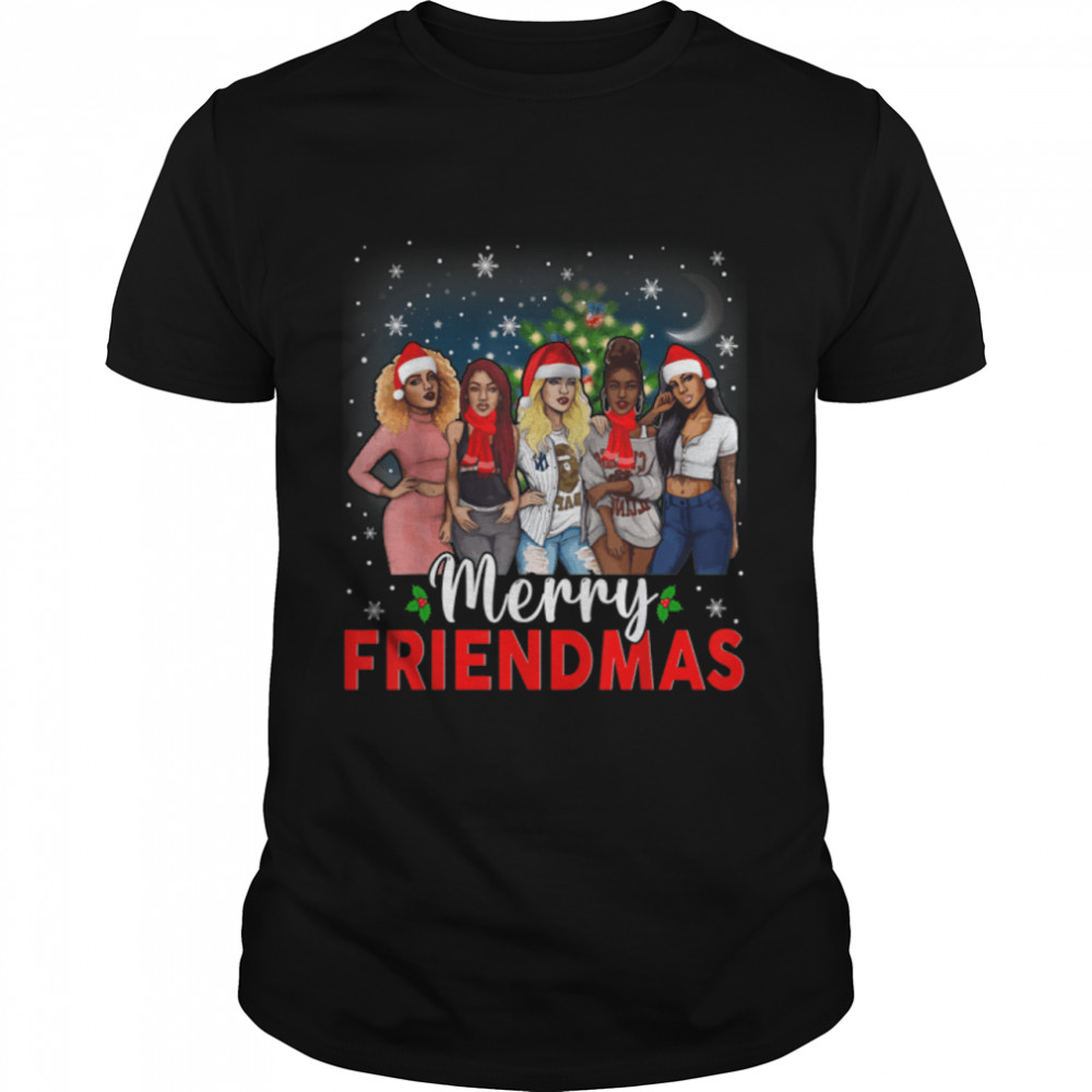 Merry Friendsmas Xmas Black Afro African Proud Santa Women T-Shirt B09JZPQ5M9