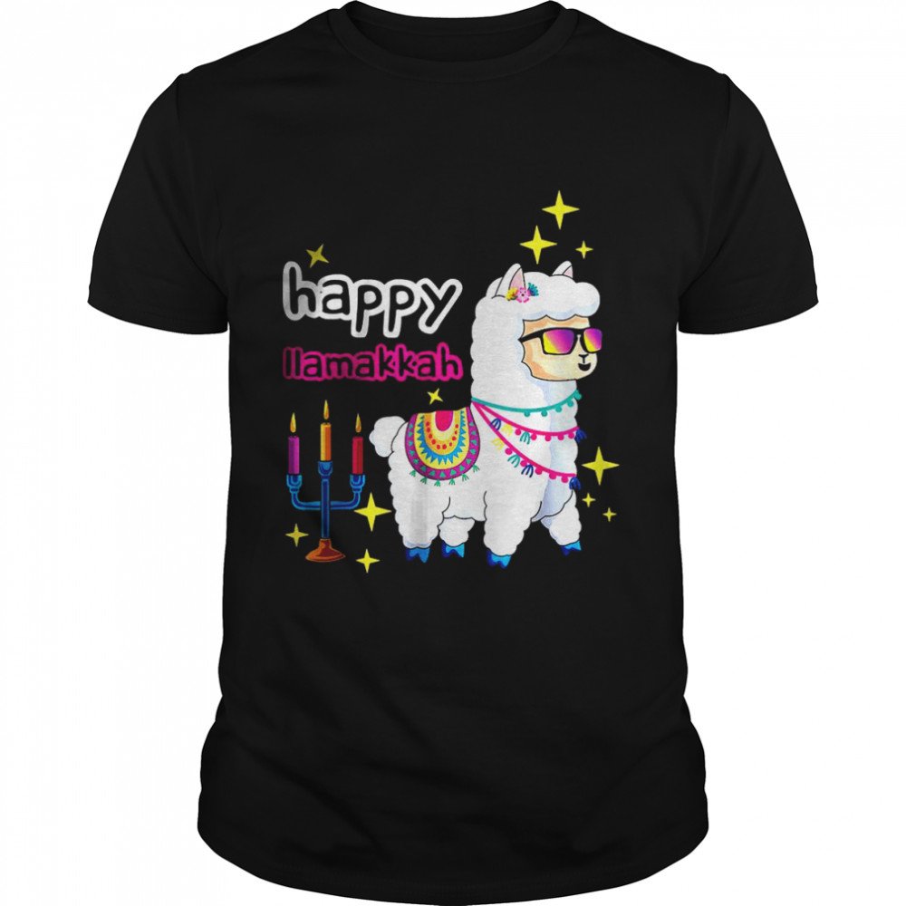 Kawaii Llamakkah Llama Candles Alpaca Menorah Happy Hanukkah Shirt