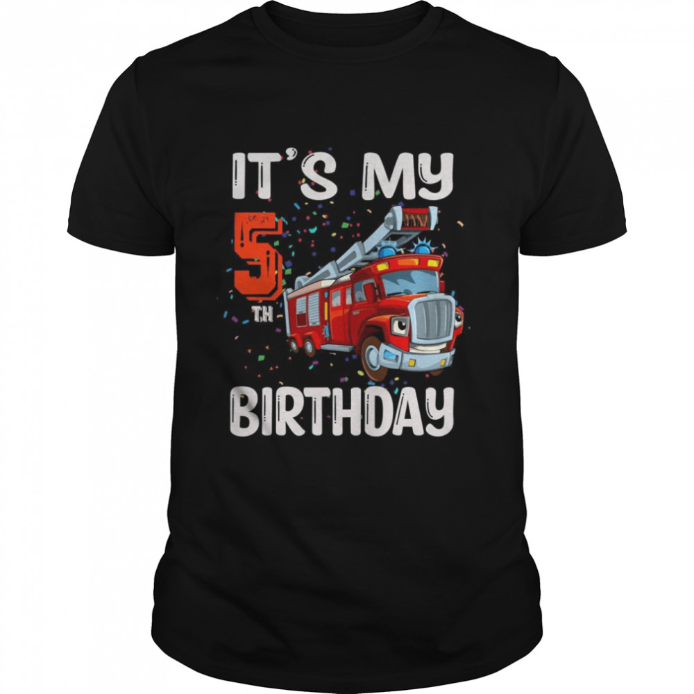 5 Year Old Boys Fire Truck 5th Birthday Shirt