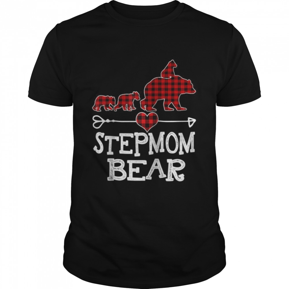 Stepmom Bear Shirt, Red Buffalo Plaid Stepmom Bear Pajama Shirt