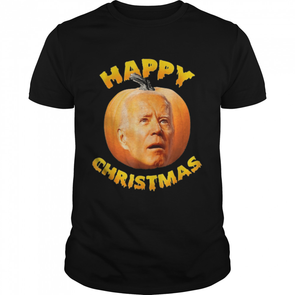 Anti Biden Happy Christmas Holiday Pumpkin Head T-Shirt B09JZSK2MH