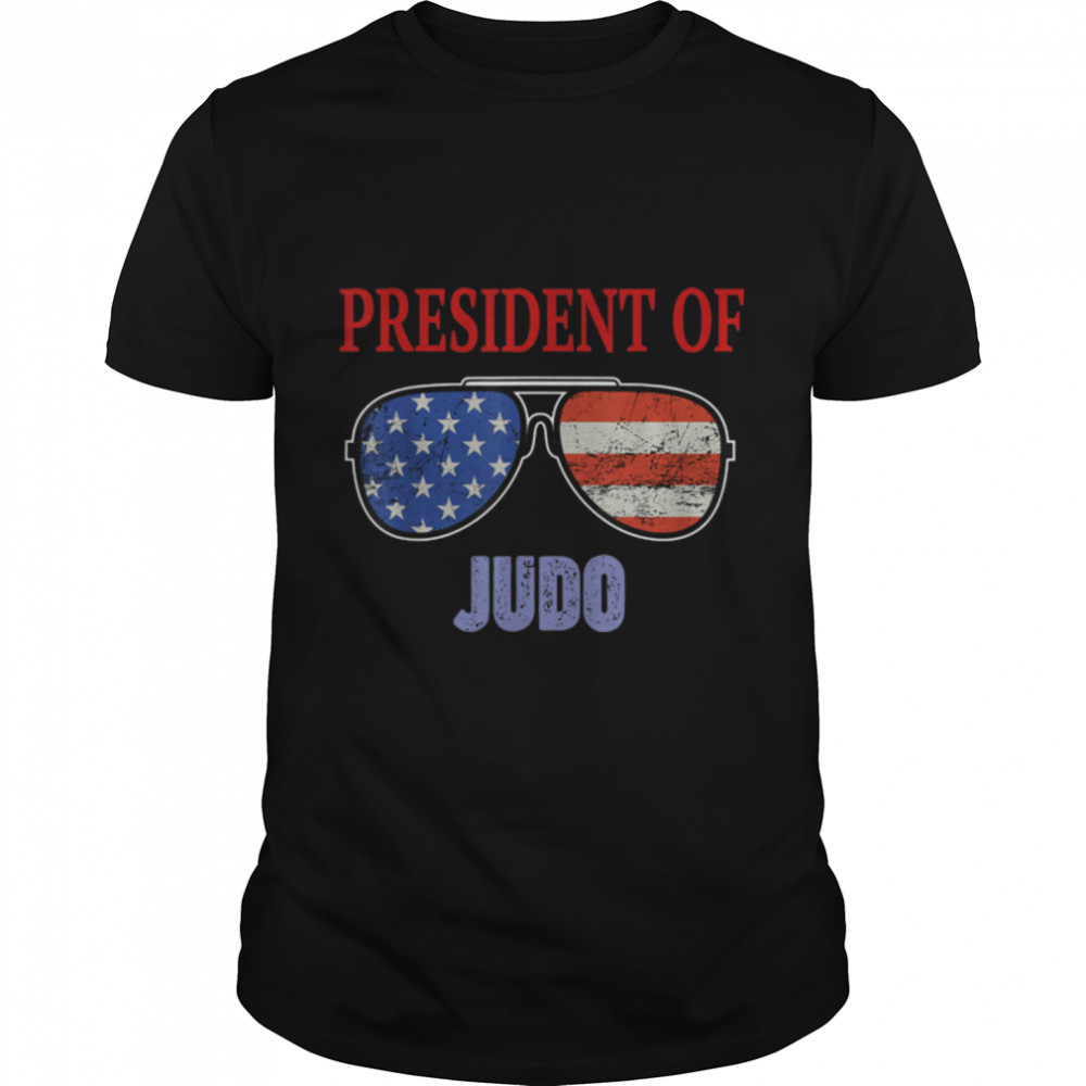 President of Judo – American Flag Sunglasses T-Shirt B09K7KRWHG