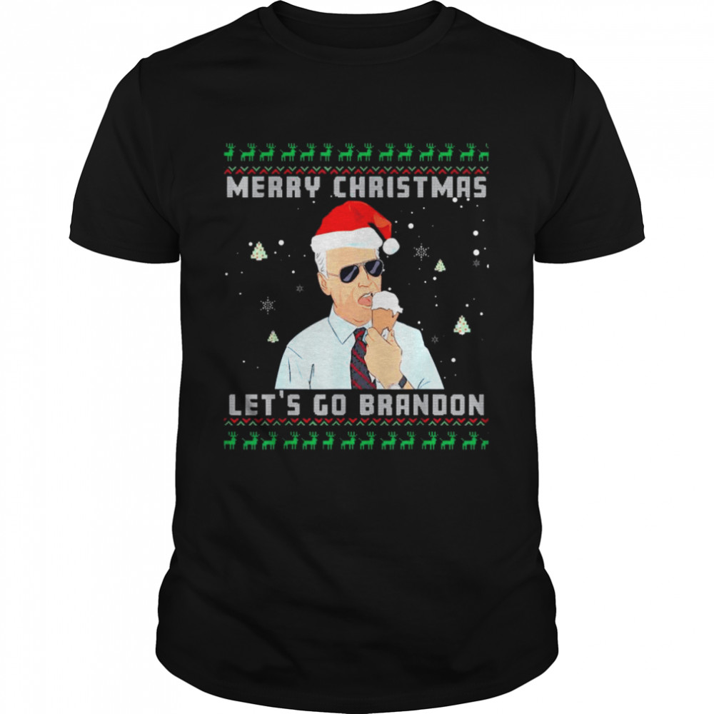 Santa Biden Eating Cream Merry Christmas Let’s Go Brandon Ugly Christmas shirt
