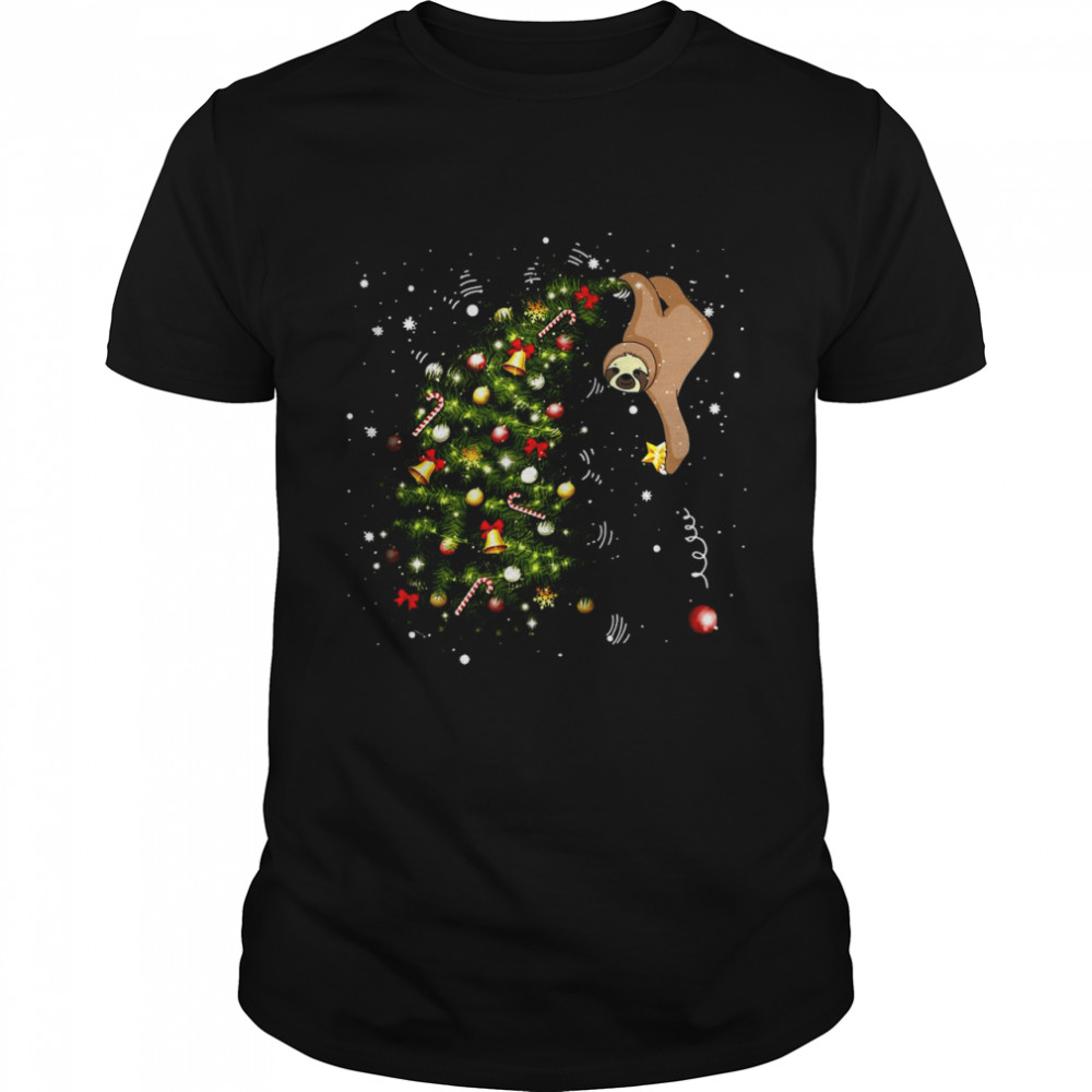Santa Sloth Catching A Star On Christmas Tree Sweat T-shirt