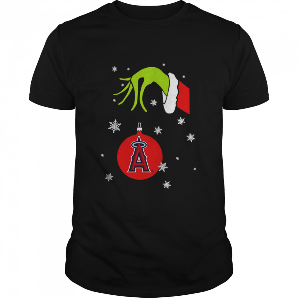 Grinch Hand holding Ornament Los Angeles Angels Snowflake Christmas shirt