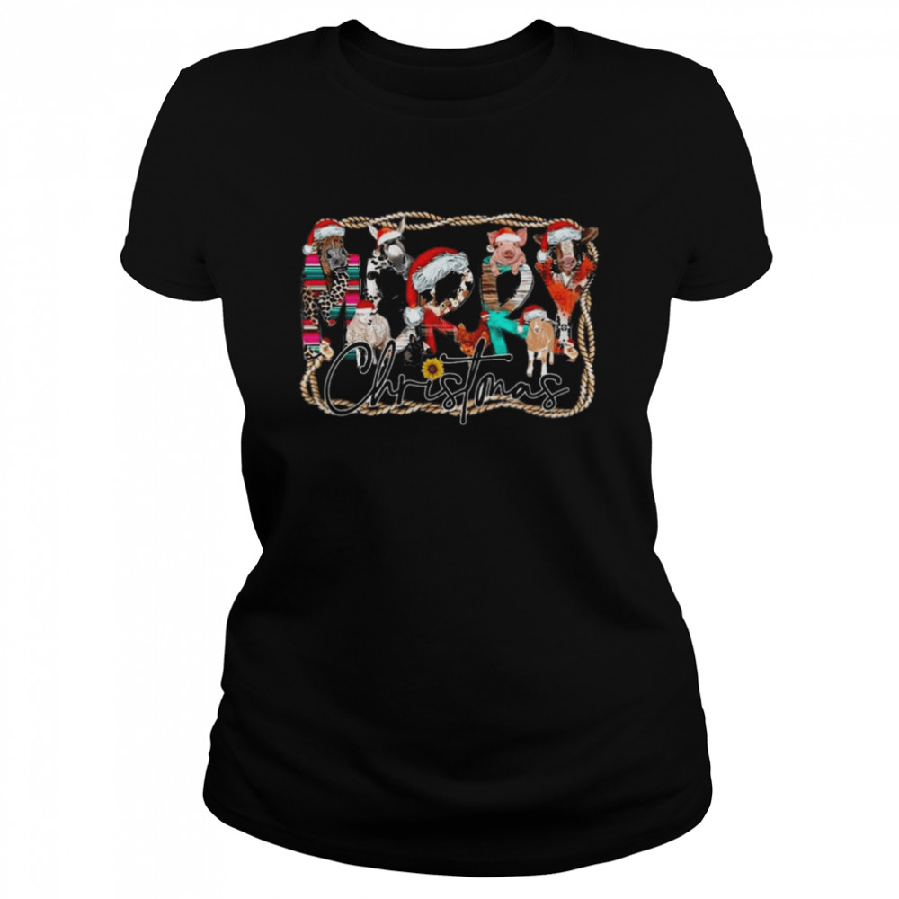 Santa Cows and Pigs and Sheep Merry Christmas Farmer  Classic Women's T-shirt