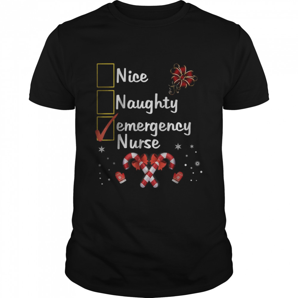 Nice Naughty Emergency Nurse Funny Christmas Santa Checklist T-Shirt