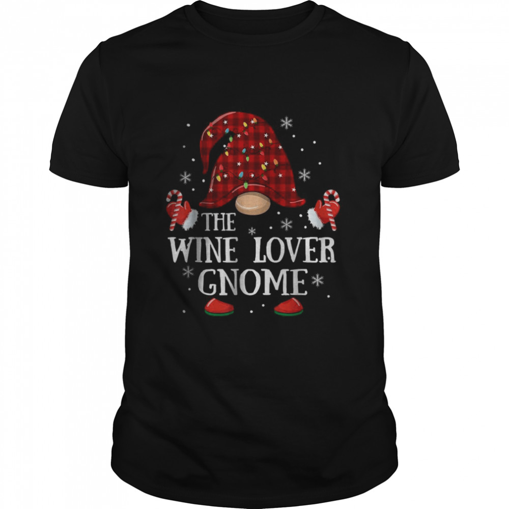 Wine Lover Gnome Buffalo Plaid Matching Family Christmas T-Shirt
