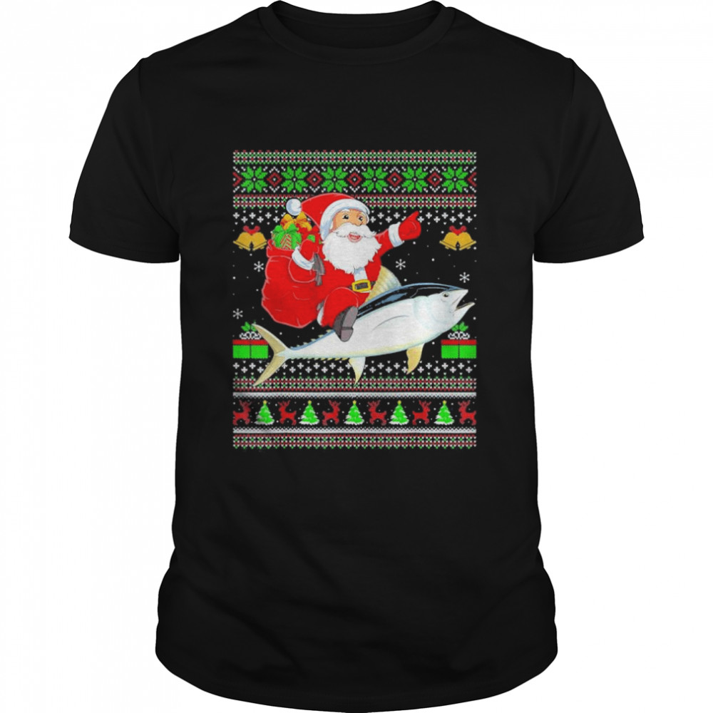 Ugly Xmas Santa Claus Riding Tuna Fish Christmas shirt
