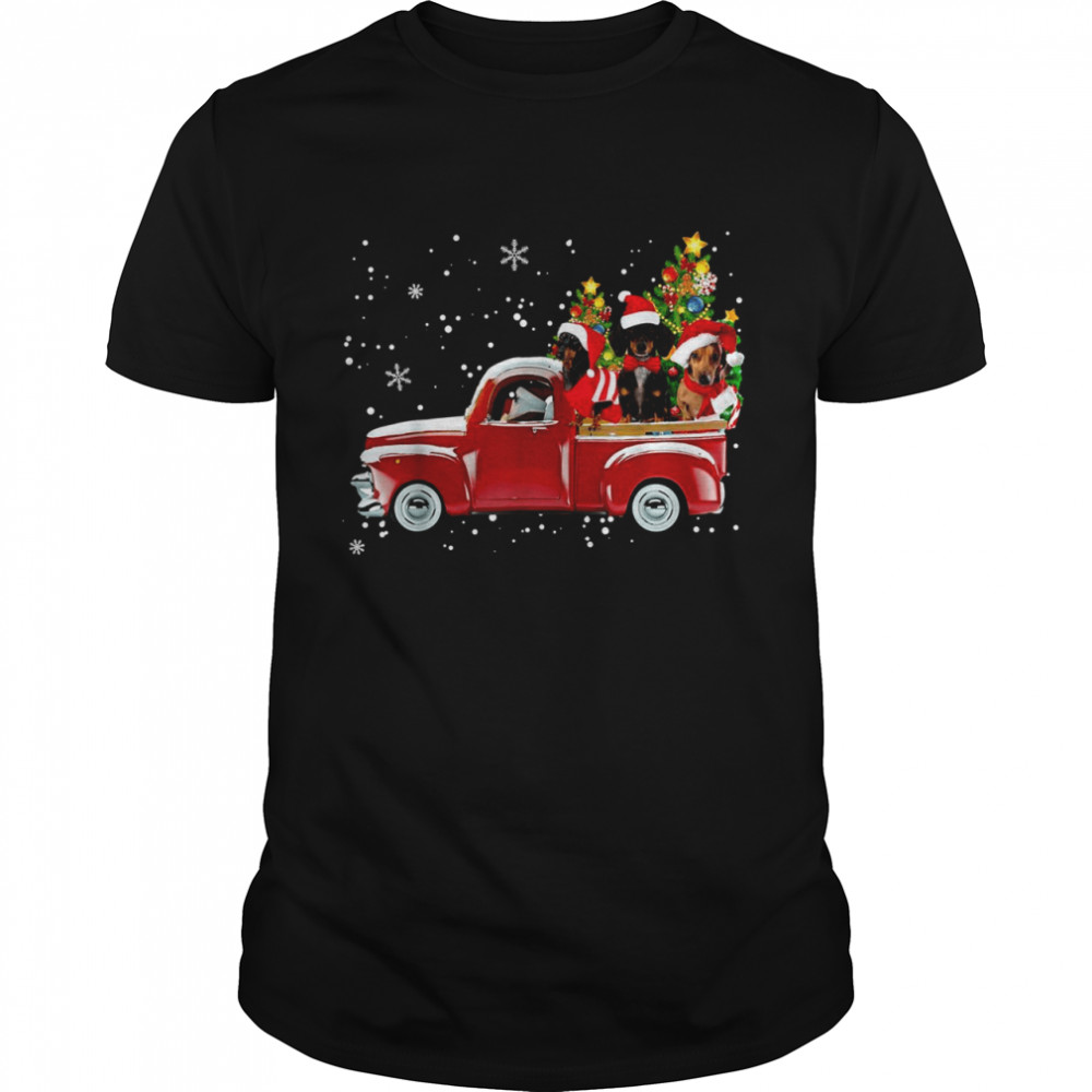 Dachshund Christmas Dog on Red Car Shirt