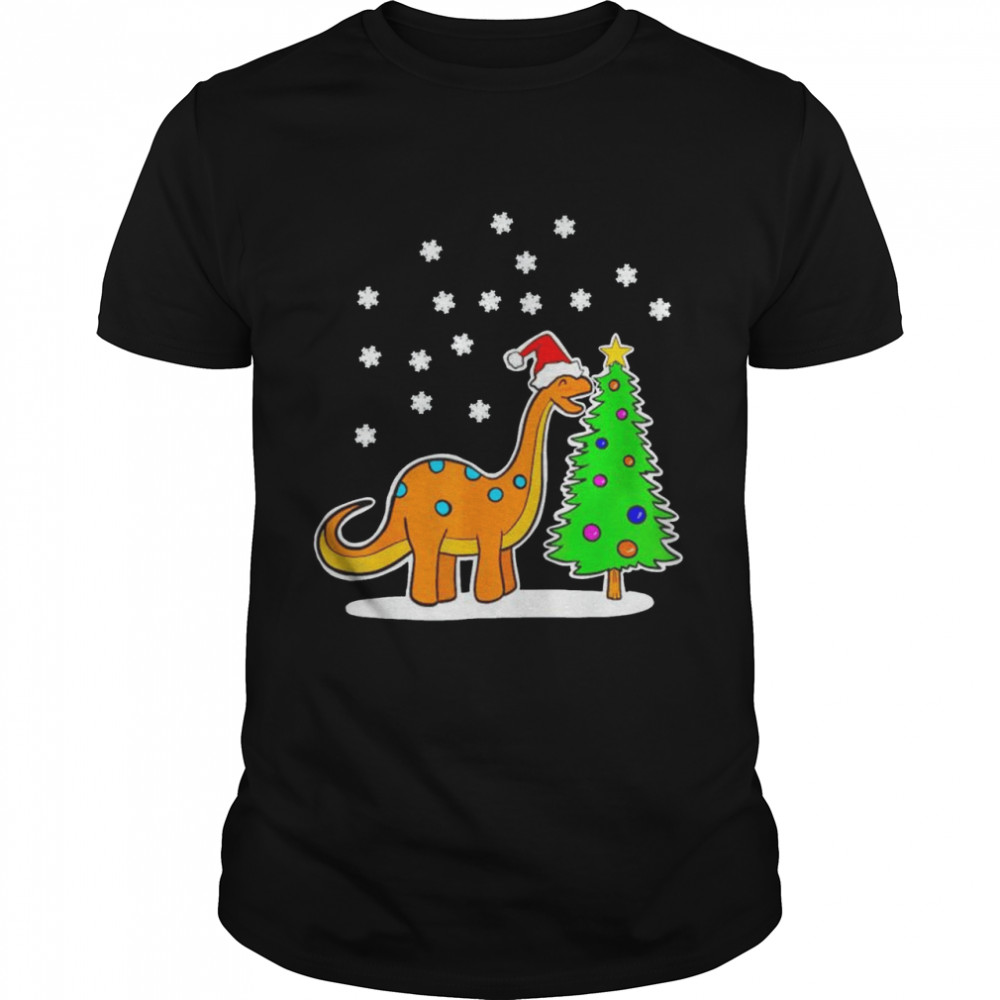 Christmas Brachiosaurus Dinosaur eating a Christmas Tree shirt